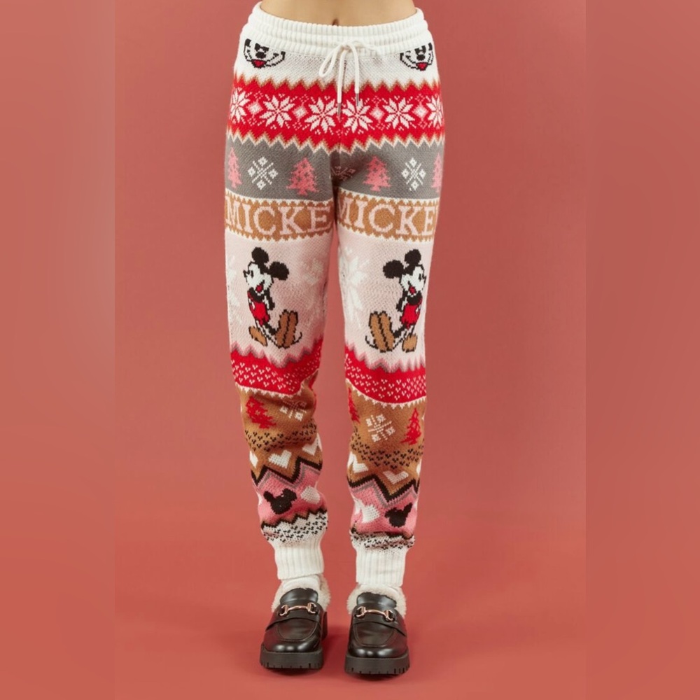 NEW Forever 21 x Disney Mickey Mouse Fair Isle Christmas Sweater-Knit Joggers - Picture 1 of 9